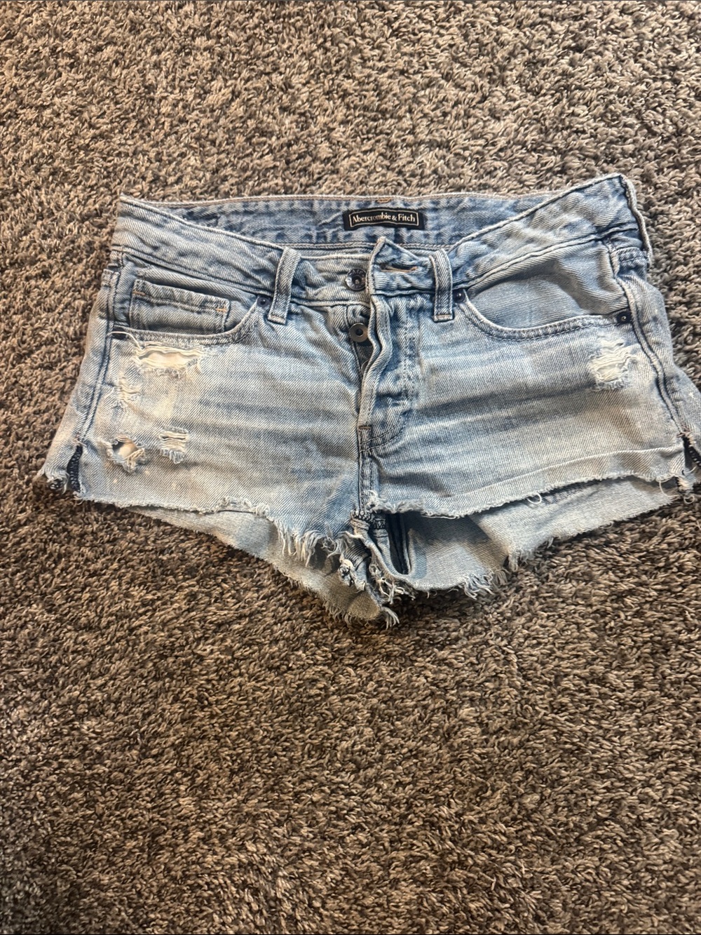 Abercrombie & Fitch Light Wash Distressed Denim Cutoff Shorts